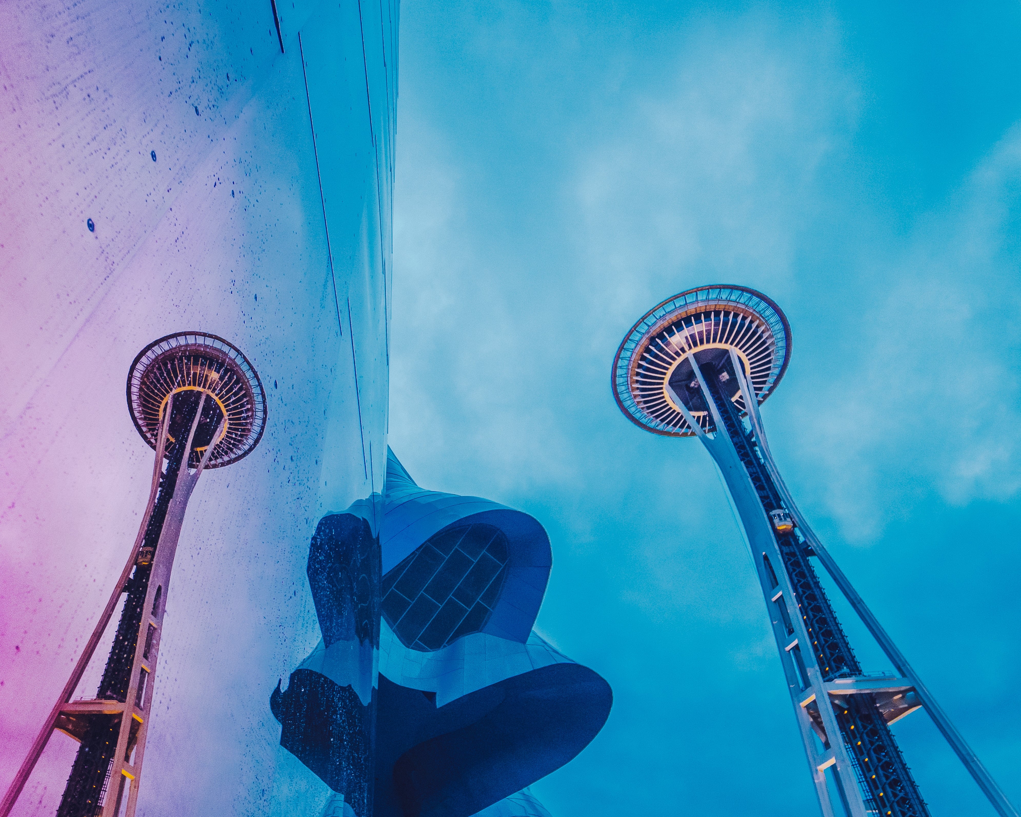 image of space needle outside mopop museum in seattle