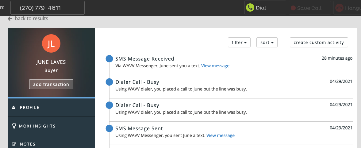 MoxiEngage Dialer & Messenger Automated Activity Log